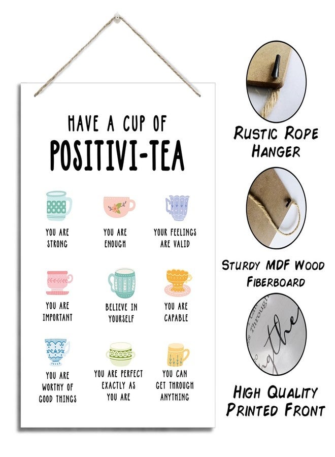 ZPPRJF Positivi-tea Sign, Decorative Hanging Wooden Wall Art, 20X26cm, White, Rustic, Vintage, Indoor Decor, Gifting, Office Decor, Home Decor - Image 2
